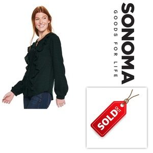 NWOT Ruffle Front Flannel Plaid Checkered Forest Green Sonoma XL Peasant Top